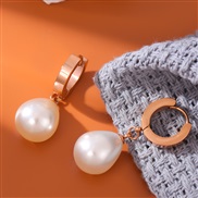 fashion concise drop Pearl titanium steel temperament lady buckle earring