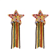 ( Color diamond ) style fashion more colorful diamond chain tassel lady fashion creative Five-pointed star earrings