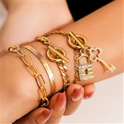 ( 1  Bracelet Gold 482 )occidental style  Rhinestone setracelet  brief snake chain retro key bracelet