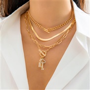 ( 2  necklace Gold 4819)occidental style  Rhinestone setracelet  brief snake chain retro key bracelet