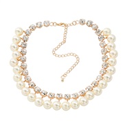 ( Gold) multilayer Round Rhinestone imitate Pearl necklace exaggerating occidental style woman elegant chain banquet