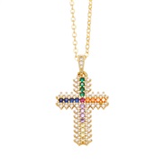 (color zircon )occidental style cross necklace samll embed color zircon gilded clavicle chainnkb