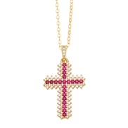 ( rose Red)occidental style cross necklace samll embed color zircon gilded clavicle chainnkb