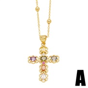 (A) fashion cross necklace woman embed color zircon gilded all-Purpose clavicle chainnkb