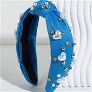 ( blue)occidental style fashion trend love Pearl Headband woman width all-Purpose high