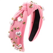 ( Pink)occidental style fashion trend love Pearl Headband woman width all-Purpose high