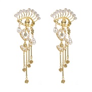(Pearl )occidental style retro medium Alloy silver earrings creative exaggerating long style multilayer Earring
