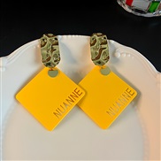 ( Silver needle  yellow)silver exaggerating brief Metal rhombus Word earrings matte color fashion Earring woman
