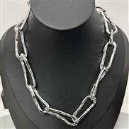 ( Silver necklace)sasa same style occidental style retro high chain Stripe chain necklace Street Snap clavicle chain