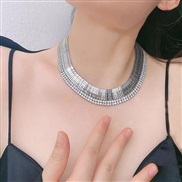 ( Silver)occidental style exaggerating personality width watchband chain diamond necklace temperament high clavicle cha