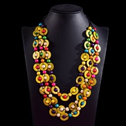 ( yellow)Bohemia ethnic style necklace Coir pendant color multilayer retro handmade weave long necklace woman