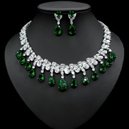 (green zircon gold Suit )  occidental style tassel necklace drop earrings luxurious set