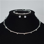 (XL 2141  Silver) multilayer Rhinestone Collar zircon ear stud two set bride clavicle chain necklace