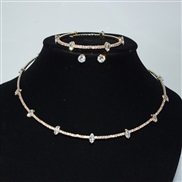 (XL 214   Gold) multilayer Rhinestone Collar zircon ear stud two set bride clavicle chain necklace