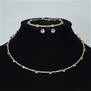 (XL 2141  Gold) multilayer Rhinestone Collar zircon ear stud two set bride clavicle chain necklace
