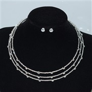 (XL 2144 Suit   Silver) multilayer Rhinestone Collar zircon ear stud two set bride clavicle chain necklace