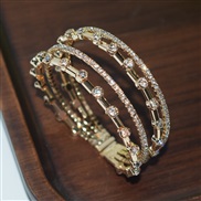 (SL 1219  Gold) row bronze tube Rhinestone fully-jewelled opening bangle lady claw chain bracelet