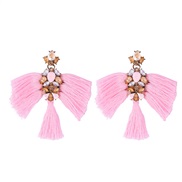 ( Pink)personality handmade tassel earrings wind diamond retro earring occidental style ethnic style flowers Earring