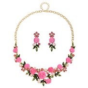 ( Pink)set necklace earrings woman fashion three-dimensional flower occidental style wedding