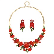 ( red)set necklace earrings woman fashion three-dimensional flower occidental style wedding