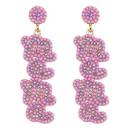 (purple) personality wind Alloy earrings   ins wind Word beads diamond all-Purpose earring