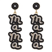( black) personality wind Alloy earrings   ins wind Word beads diamond all-Purpose earring