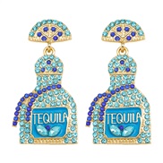 ( blue) occidental style personality fashion Alloy diamond earrings beads ear stud fashion