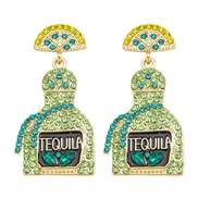 ( green) occidental style personality fashion Alloy diamond earrings beads ear stud fashion
