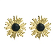 ( black)occidental style exaggerating sun flower silver earrings retro high embed turquoise resin Earring
