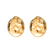 (  Gold)occidental style retro fashion chain Collar exaggerating Round medium gold embed Pearl earrings