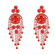 ( red)earrings earrings occidental style Earring woman Rhinestone flowers tassel claw chain style bride