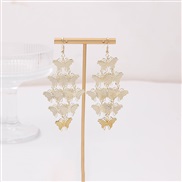 (E2667 2)occidental style leaves hollow earrings  ethnic style multilayer geometry rhombus Round butterfly long style t