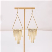 (E2 37)occidental style multilayer Round hollow earrings   Metal wind Round triangle long style tassel earring woman