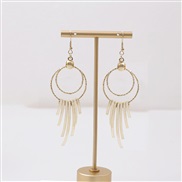 (E235 )occidental style multilayer Round hollow earrings   Metal wind Round triangle long style tassel earring woman