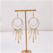 (E2351)occidental style multilayer Round hollow earrings   Metal wind Round triangle long style tassel earring woman