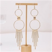 (E2695 1)occidental style multilayer Round hollow earrings   Metal wind Round triangle long style tassel earring woman
