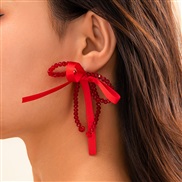 ( 2  White k+ red 3117)occidental style sweet belt bow ear stud woman imitate Pearl crystal tasselearrings