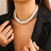( White K 48 9)occidental style punk imitate Pearl beads multilayer Collar  fashion wind beads necklace