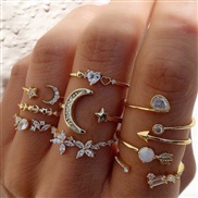 (sku7553)occidental style set ring  personality love butterfly Moon and stars diamond set ring woman