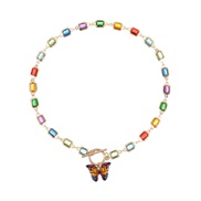 ( Gold)square crystal Colorful diamond butterfly necklace fashion retro trend briefO buckle clavicle chain