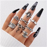(22889 silver)occidental style punk black butterfly skull hollow ring more personality trend set