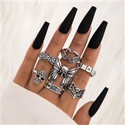 (23 61 silver)occidental style punk black butterfly skull hollow ring more personality trend set