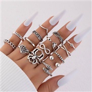 (22724 silver)occidental style punk black butterfly skull hollow ring more personality trend set