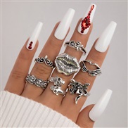(23432 silver)occidental style punk black butterfly skull hollow ring more personality trend set