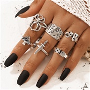 (1969  silver)occidental style punk black butterfly skull hollow ring more personality trend set