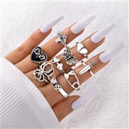 (22686)occidental style punk black butterfly skull hollow ring more personality trend set