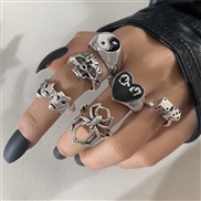 (19783 silver)occidental style punk black butterfly skull hollow ring more personality trend set