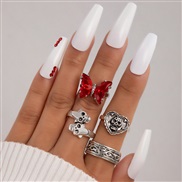 (23468 silver)occidental style punk black butterfly skull hollow ring more personality trend set