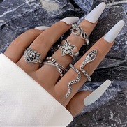 (254 5 silver)occidental style punk black butterfly skull hollow ring more personality trend set