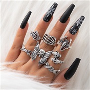 (22931 silver)occidental style punk black butterfly skull hollow ring more personality trend set